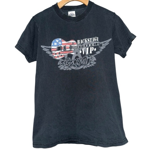 Aerosmith Vintage Made in the USA Uni-Sex Size S Black Backstage VIP T-Shirt - Picture 1 of 6